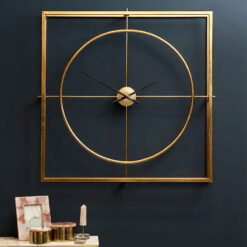 Industrial Large Skeleton Square Gold Metal Wall Clock 103cm