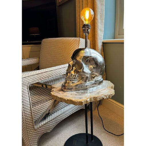 Industrial Silver Aluminium Metal Skull Head Table Lamp 49cm