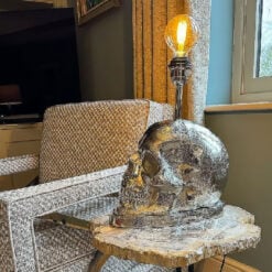 Industrial Silver Aluminium Metal Skull Head Table Lamp 49cm