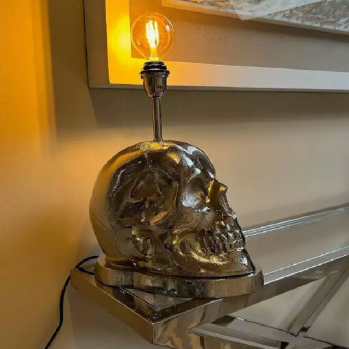 Industrial Silver Aluminium Metal Skull Head Table Lamp 49cm