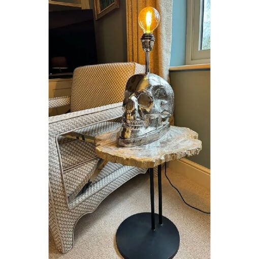 Industrial Silver Aluminium Metal Skull Head Table Lamp 49cm