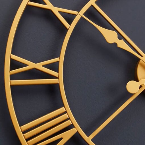 Industrial Skeleton Round Gold Metal Wall Clock 56cm