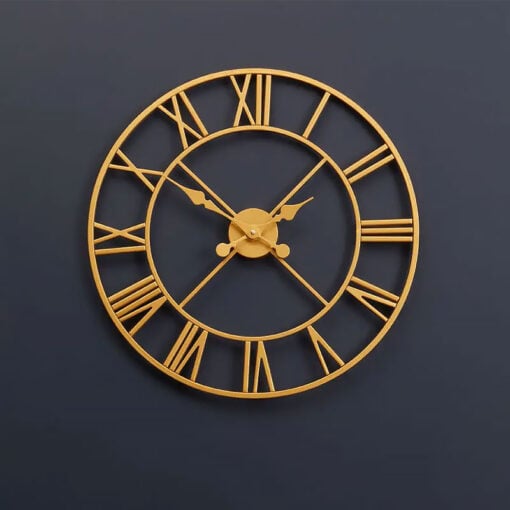 Industrial Skeleton Round Gold Metal Wall Clock 56cm