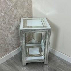 Madison White Glossy Glass And Mirrored Glass 2 Tier Side Table 56cm