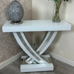 Madison White Glossy Glass And Mirrored Glass X Slim Console Table