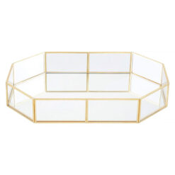 Octagonal Mirrored Glass And Gold Metal Jewellery Tray Home Decor Accessory