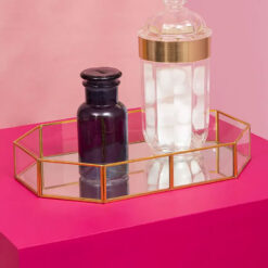 Octagonal Mirrored Glass And Gold Metal Jewellery Tray Home Decor Accessory