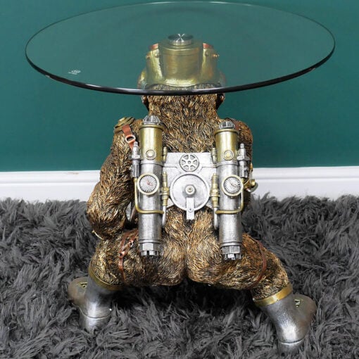 Quirky Steampunk Industrial Gold Resin Monkey Ape Animal Side Table