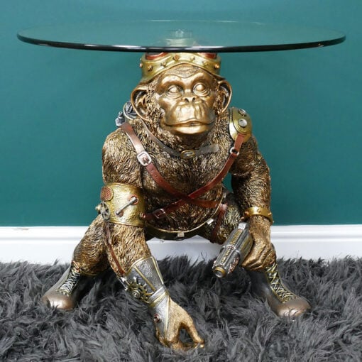 Quirky Steampunk Industrial Gold Resin Monkey Ape Animal Side Table