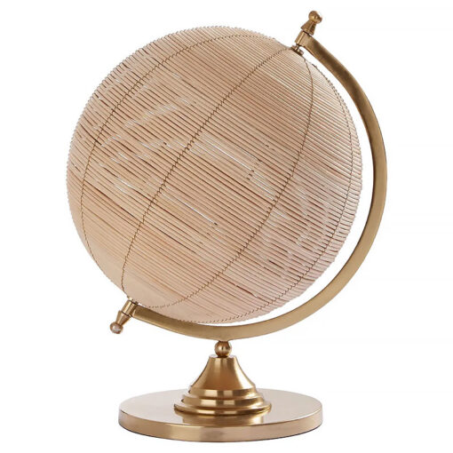 Rattan And Gold Metal Large 36cm Globe Home Decor Accessory