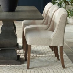 Set Of 2 Cream Boucle Fabric Wingback Dining Chairs With Natural Wood Legs