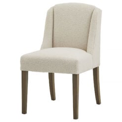 Set Of 2 Cream Boucle Fabric Wingback Dining Chairs With Natural Wood Legs