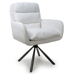 Set Of 2 Easton White Corduroy Swivel Tub Dining Chairs With Black Legs