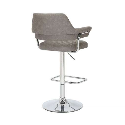 Set Of 2 Kala Charcoal Grey Faux Leather Tub Bar Stools With Silver Chrome Legs