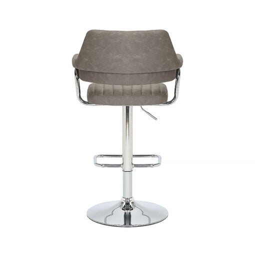 Set Of 2 Kala Charcoal Grey Faux Leather Tub Bar Stools With Silver Chrome Legs