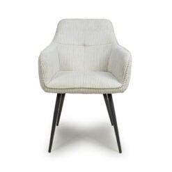 Set Of 2 Nova White Corduroy Dining Chairs With Black Metal Legs