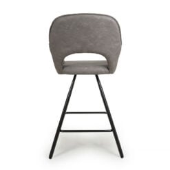 Set Of 2 Sloan Charcoal Grey Faux Leather Tub Bar Stools With Black Metal Legs