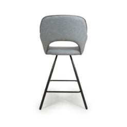 Set Of 2 Sloan Light Grey Faux Leather Tub Bar Stools With Black Metal Legs