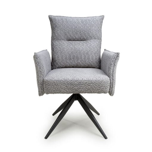 Set of 2 Aria Chenille Effect Light Grey Swivel Dining Chairs With Black Legs