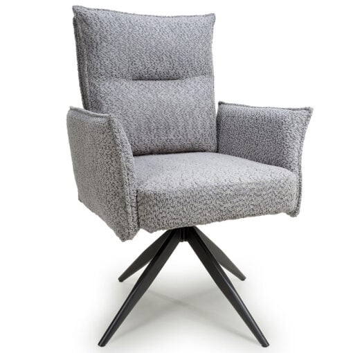 Set of 2 Aria Chenille Effect Light Grey Swivel Dining Chairs With Black Legs