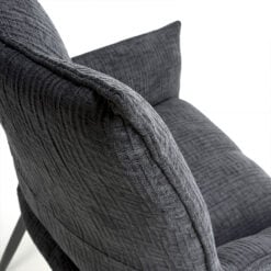 Set of 2 Briony Charcoal Dark Grey Weave Swivel Dining Chairs With Black Legs