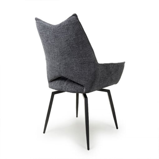 Set of 2 Briony Charcoal Dark Grey Weave Swivel Dining Chairs With Black Legs