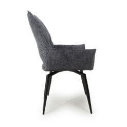 Set of 2 Briony Charcoal Dark Grey Weave Swivel Dining Chairs With Black Legs