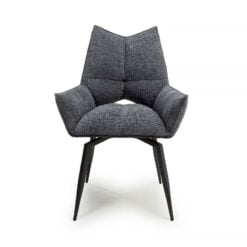 Set of 2 Briony Charcoal Dark Grey Weave Swivel Dining Chairs With Black Legs