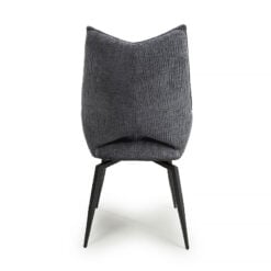 Set of 2 Briony Charcoal Dark Grey Weave Swivel Dining Chairs With Black Legs