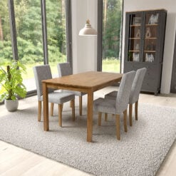 Set of 2 Brooke Linen Effect Grey Weave Dining Chair With Natural Wood Legs