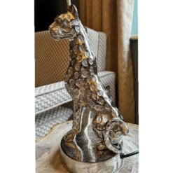 Silver Aluminium Metal Leopard Cat Quirky Animal Table Lamp 51cm