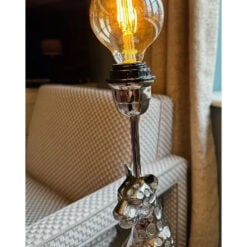 Silver Aluminium Metal Leopard Cat Quirky Animal Table Lamp 51cm