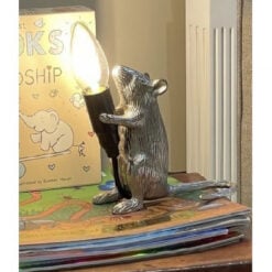 Silver Aluminium Metal Mouse Rat Hamster Quirky Animal Table Lamp 19cm