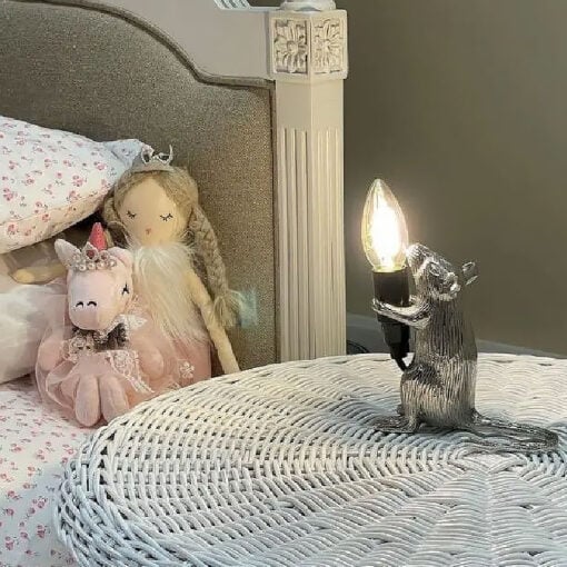 Silver Aluminium Metal Mouse Rat Hamster Quirky Animal Table Lamp 19cm