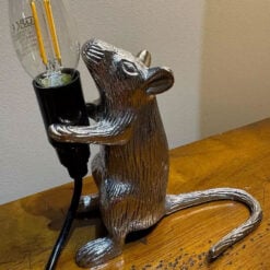 Silver Aluminium Metal Mouse Rat Hamster Quirky Animal Table Lamp 19cm