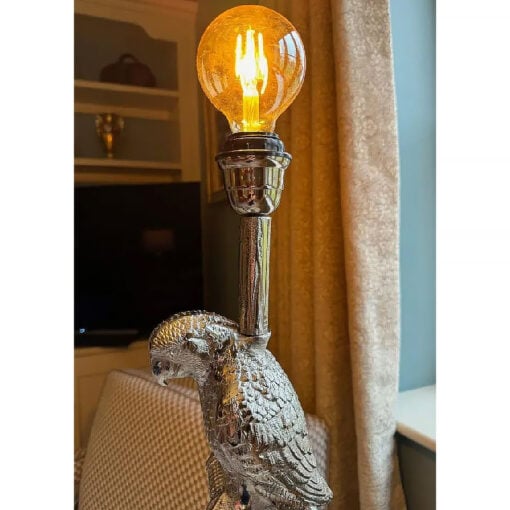 Silver Aluminium Metal Parrot Bird Quirky Animal Table Lamp 59cm