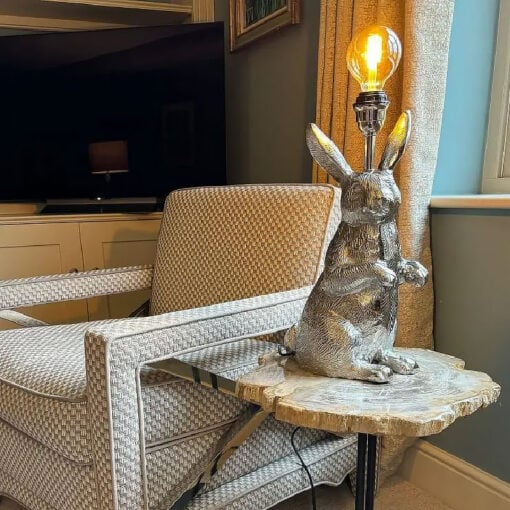 Silver Aluminium Metal Rabbit Hare Bunny Quirky Animal Table Lamp 54cm