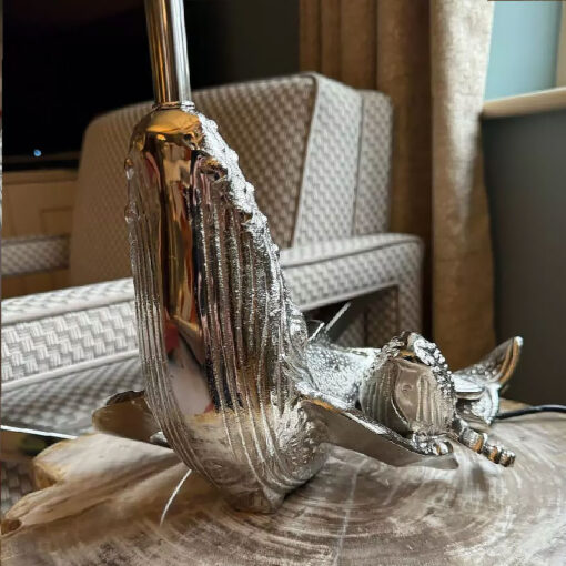 Silver Aluminium Metal Whale And Calf Quirky Animal Table Lamp 46cm