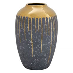 Speckled Grey And Gold Drip Large Ceramic Vase 45cm Home Decor Accessory