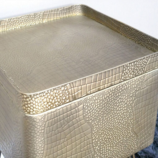 Textured Gold Metal Tray Side Table End Table With Storage