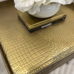 Textured Gold Metal Tray Side Table End Table With Storage