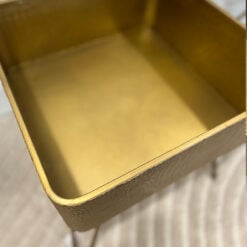 Textured Gold Metal Tray Side Table End Table With Storage