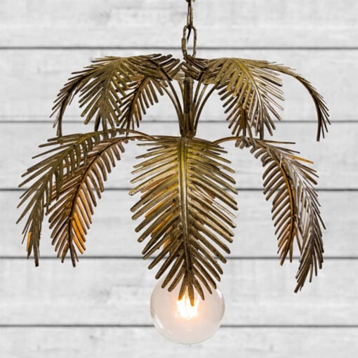 Antique Gold Metal 1 Light Floral Fern Palm Leaf Chandelier Ceiling Pendant 46cm