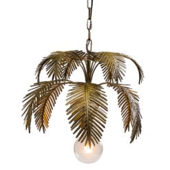 Antique Gold Metal 1 Light Floral Fern Palm Leaf Chandelier Ceiling Pendant 46cm