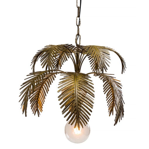 Antique Gold Metal 1 Light Floral Fern Palm Leaf Chandelier Ceiling Pendant 46cm