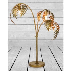 Antique Gold Metal 3 Light Floral Palm Leaf Large Table Lamp 80cm