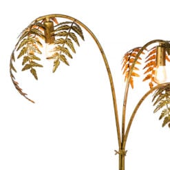 Antique Gold Metal 3 Light Floral Palm Leaf Large Table Lamp 80cm