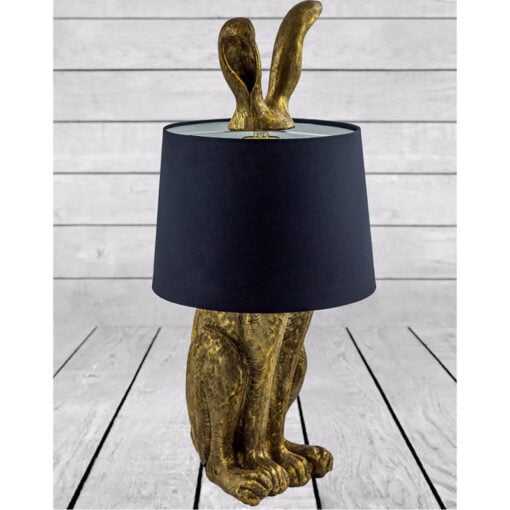 Antique Gold Resin Bunny Rabbit Large Animal Table Lamp 77cm With Black Shade