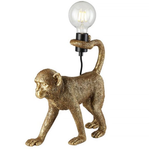 Antique Gold Resin Capuchin Monkey Ape Quirky Animal Table Lamp 37cm