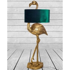 Antique Gold Resin Flamingo Bird Animal Floor Lamp 142cm With Green Velvet Shade